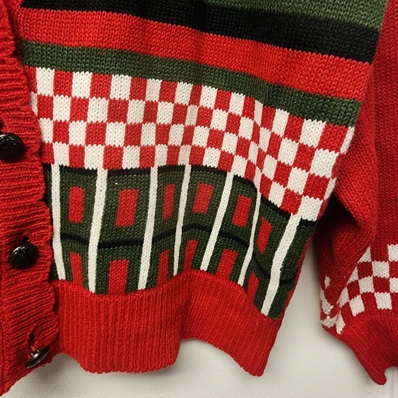 🎄 Vintage holiday Koret Red and Green Buttondown Cardigan Sweater - Picture 3 of 7